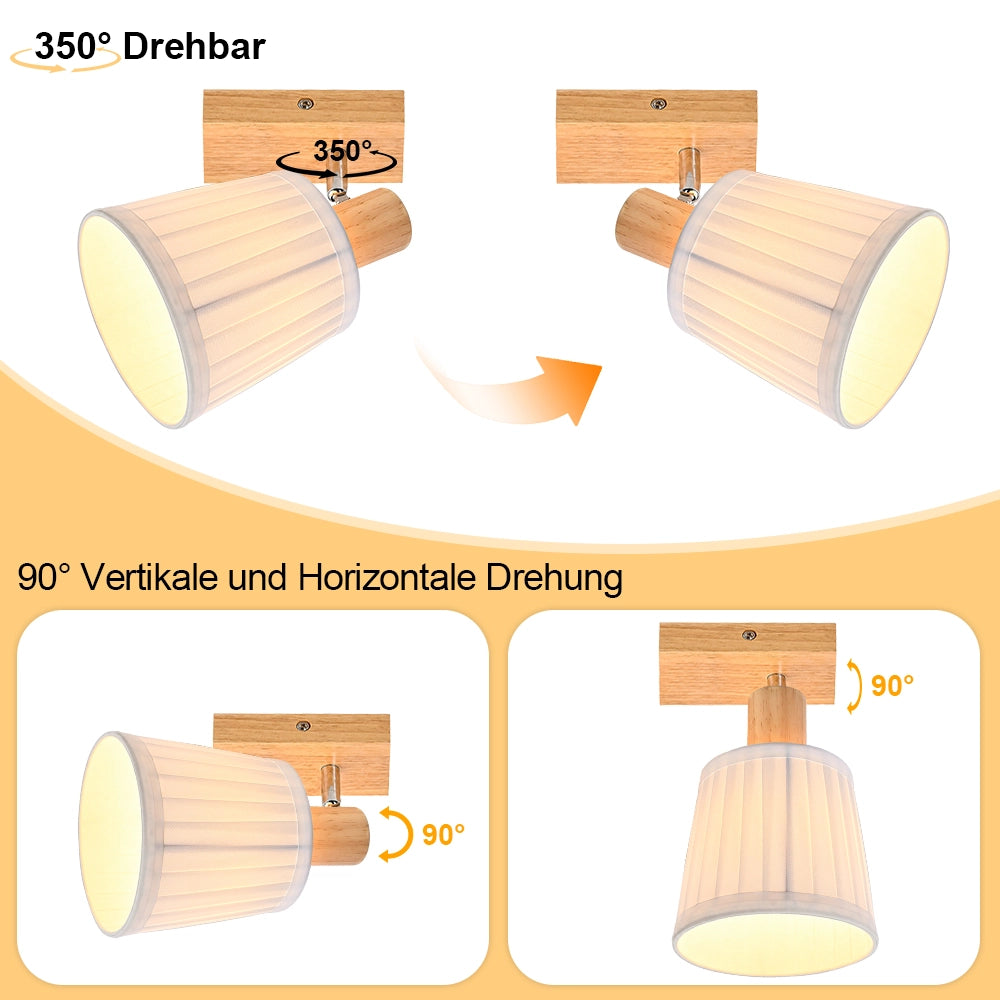 ZMH Faretto da soffitto 1 Luce Legno E14 Vintage Tessuto Retro per Cucina Camera Soggiorno Senza Lampadina
