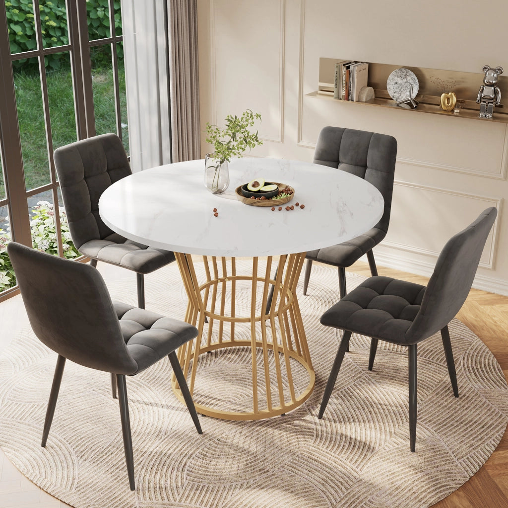 Set tavolo da pranzo rotondo 100 cm con 4 sedie in velluto
