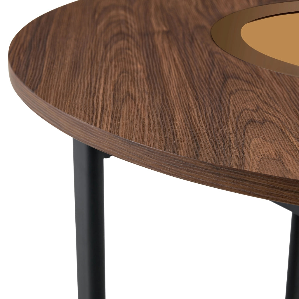Tavolo Rotondo Moderno con Piano in Vetro Temperato ¨C Xylo ¨C Marrone, Metallo, ?100 cm