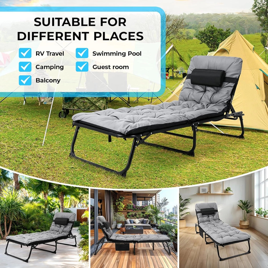 Set di 2 lettini XL pieghevoli con cuscino impermeabile, ampia sdraio pieghevole con schienale regolabile, cuscino laterale, 190 x 68 x 31 cm, grande sdraio da giardino per balcone fino a 150
