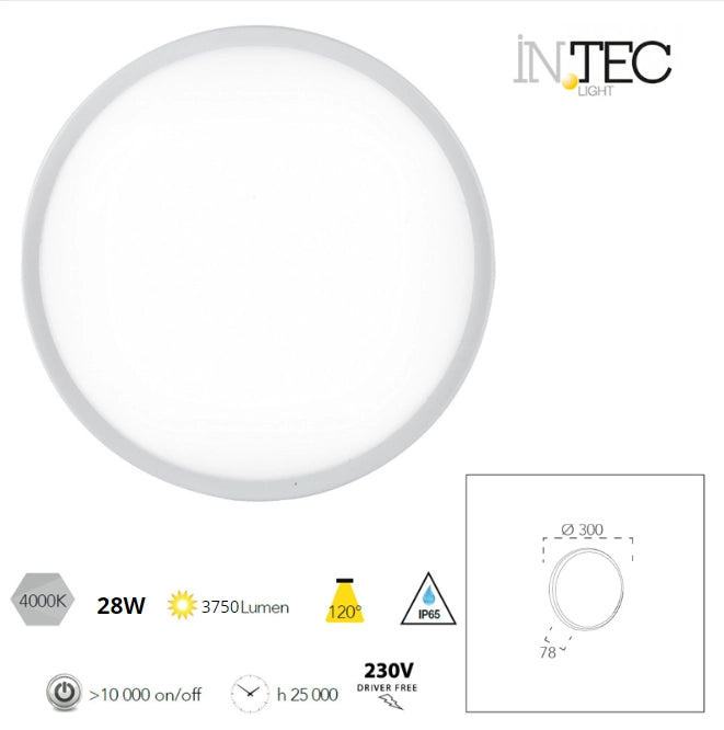 Plafoniera led bianca tonda 28watt impermeabile colore luce naturale 4000k