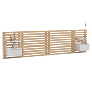 IDMarket - Cabecero de lamas AVA con mesillas colgantes 240 CM madera clara y blanco