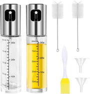 Set di due olieverditori trasparenti in vetro per cucina, con due pennelli di pulizia, 1 pennello di olio e 2 contenitori inclusi, per cucina e griglia