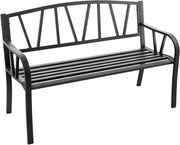 Panca da giardino, a 2 posti, con schienale e braccioli, in metallo, portata fino a 300 kg, per balcone, giardino, terrazza, colore nero (modello 1, 128 x 55,5 x 86 cm)