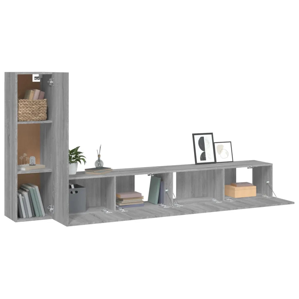 Set Mobili Porta TV 3 pz Grigio Sonoma in Legno Multistrato 3114324