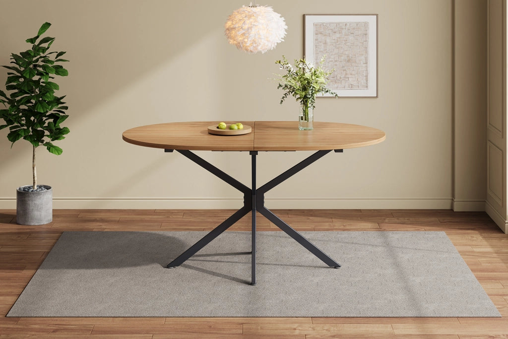 Tavolo da pranzo moderno in MDF colore naturale, per 4-6 persone, struttura stabile con gambe incrociate
