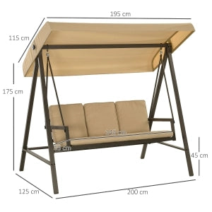 Altalena Da Giardino 3 Posti Con Tetto Orientabile E Cuscini Beige Poliestere Per Esterni