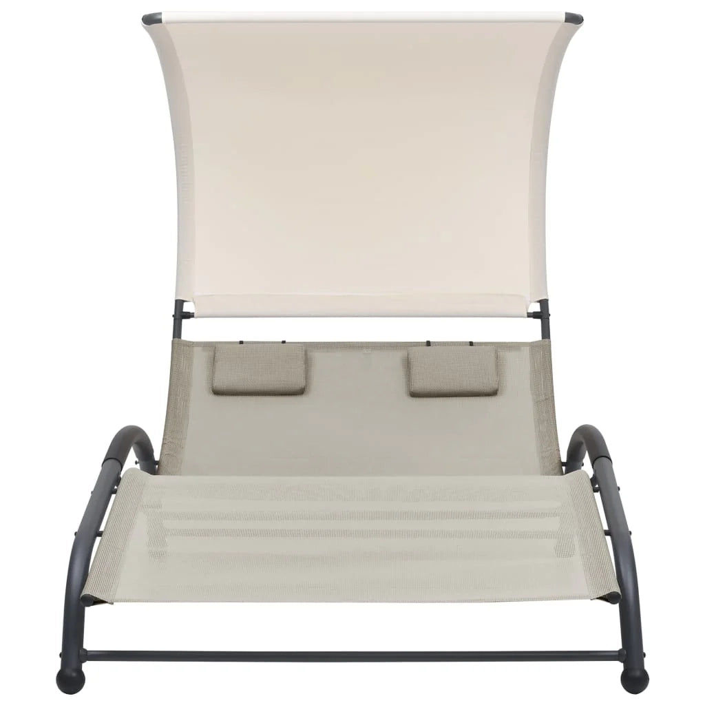 Lettino prendisole sedia a sdraio lettino prendisole letto da giardino mobili da giardino mobili da esterno doppi con baldacchino textilene crema 02_0012721