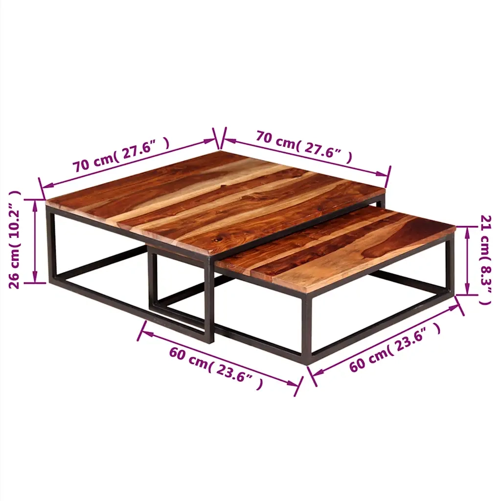 Set 2 pz Tavolini da salotto | Tavolino da caff¨¨ | Tavolino da Soggiorno ad Incastro in Legno Massello di Acacia
