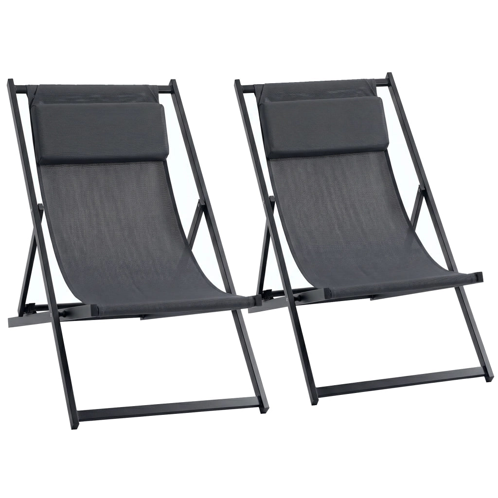 Set 2 Poltrone Pieghevoli ¨C zephmum ¨C Grigio Alluminio 60x100x85 cm
