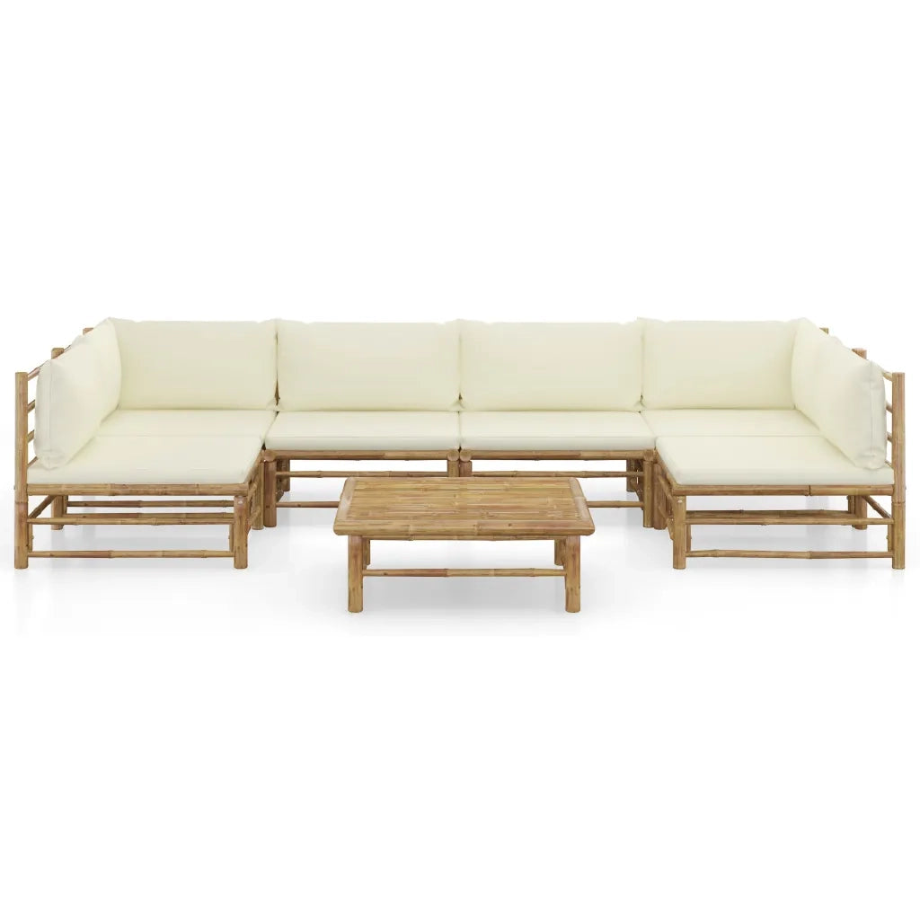 Set Salotto da Giardino 7pz con Cuscini Bianco Crema in Bambù 3058233