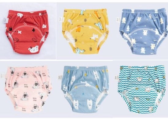 Tessuti per allenamento alla igiene - 6 pacchi - Taglia 90 - Adatto per 12-18 mesi - Peso fino a 10 kg - Abbigliamento per bambini - Pantaloncini per allattamento - Allenamento alla igiene - Pantaloncini con motivi divertenti