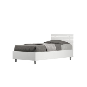 Letto Singolo 80x190 cm con Rete e Contenitore Ankel Testata Doghe Dritta Bianco Frassino