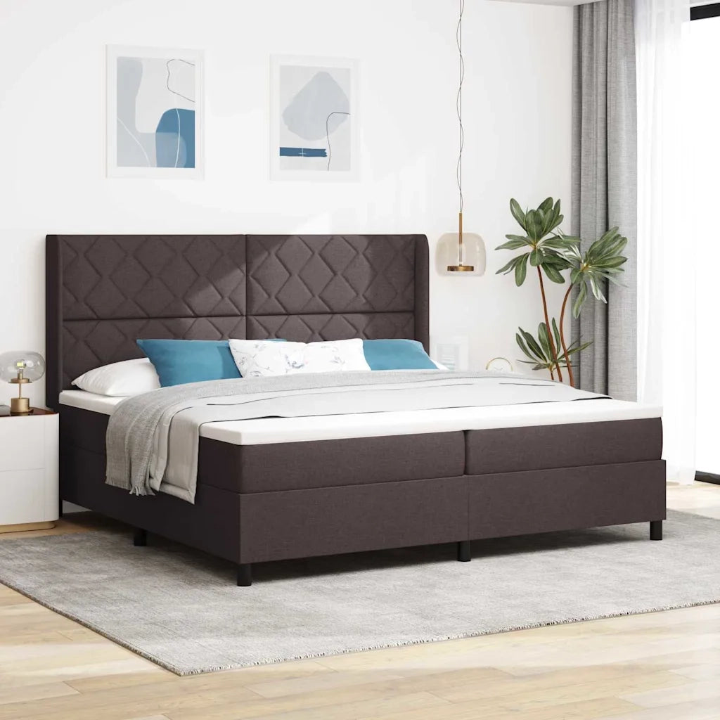 Letto a Sorgente LED Marrone Scuro 200 x 200 cm Tessuto