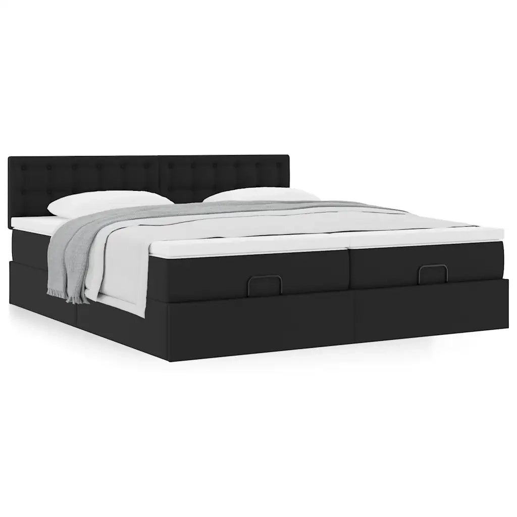 Struttura Letto Pouf con Materassi Nero 200x200 cm Similpelle 3311961