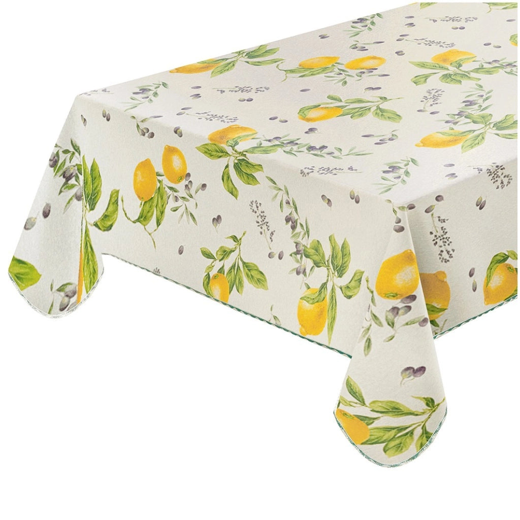 Tovaglia Cucina Antimacchia Bordata Cotone Plastificato Lavabile Design Rustico Limoni - 135x180 Cm