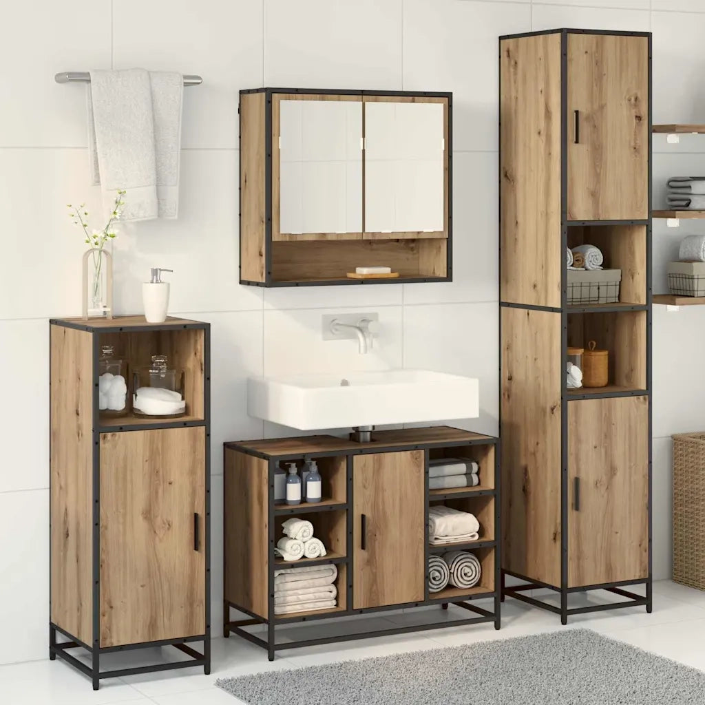 Set di mobili per il bagno con porta 3 pcs Rovere artigianale 3402481