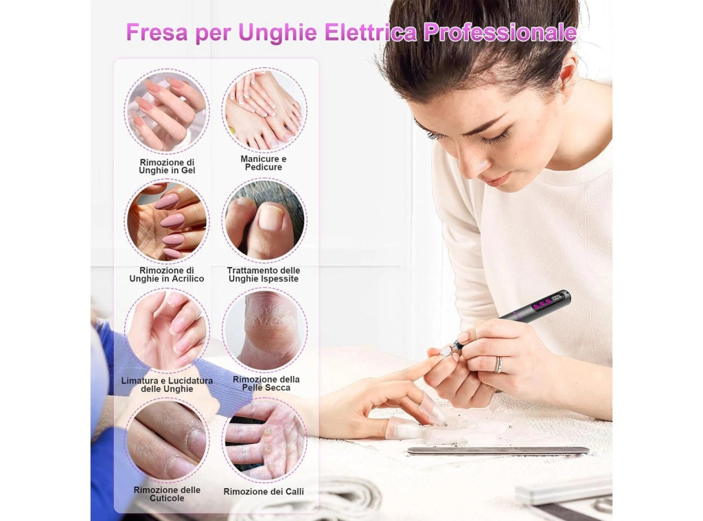 Fresa per Unghie Professionale 12 in 1 con Display LCD Trapano Elettrico 35000 RPM a 5 Velocità per Ricostruzione Gel e Acrilico Manicure e Pedicure - POFIBO