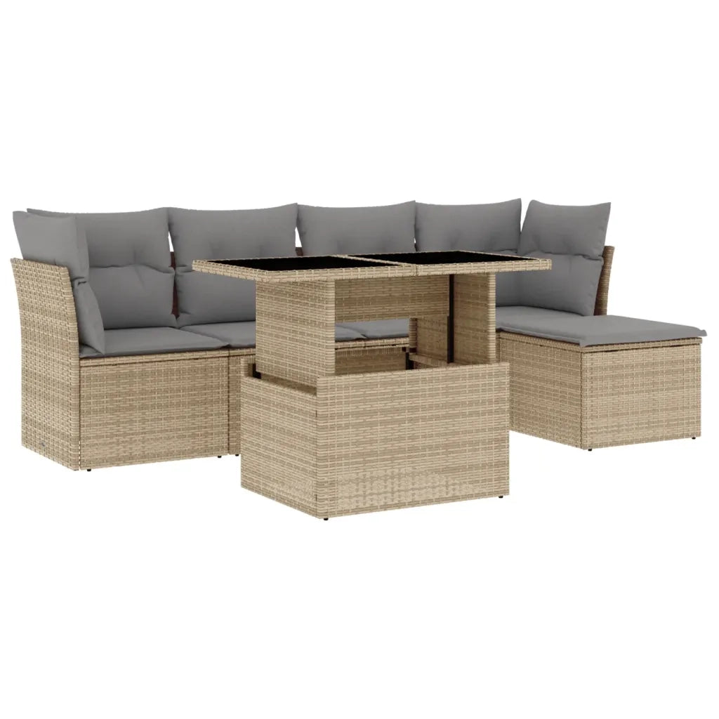 Set Divano da Giardino 6 pz con Cuscini Beige in Polyrattan 3266549