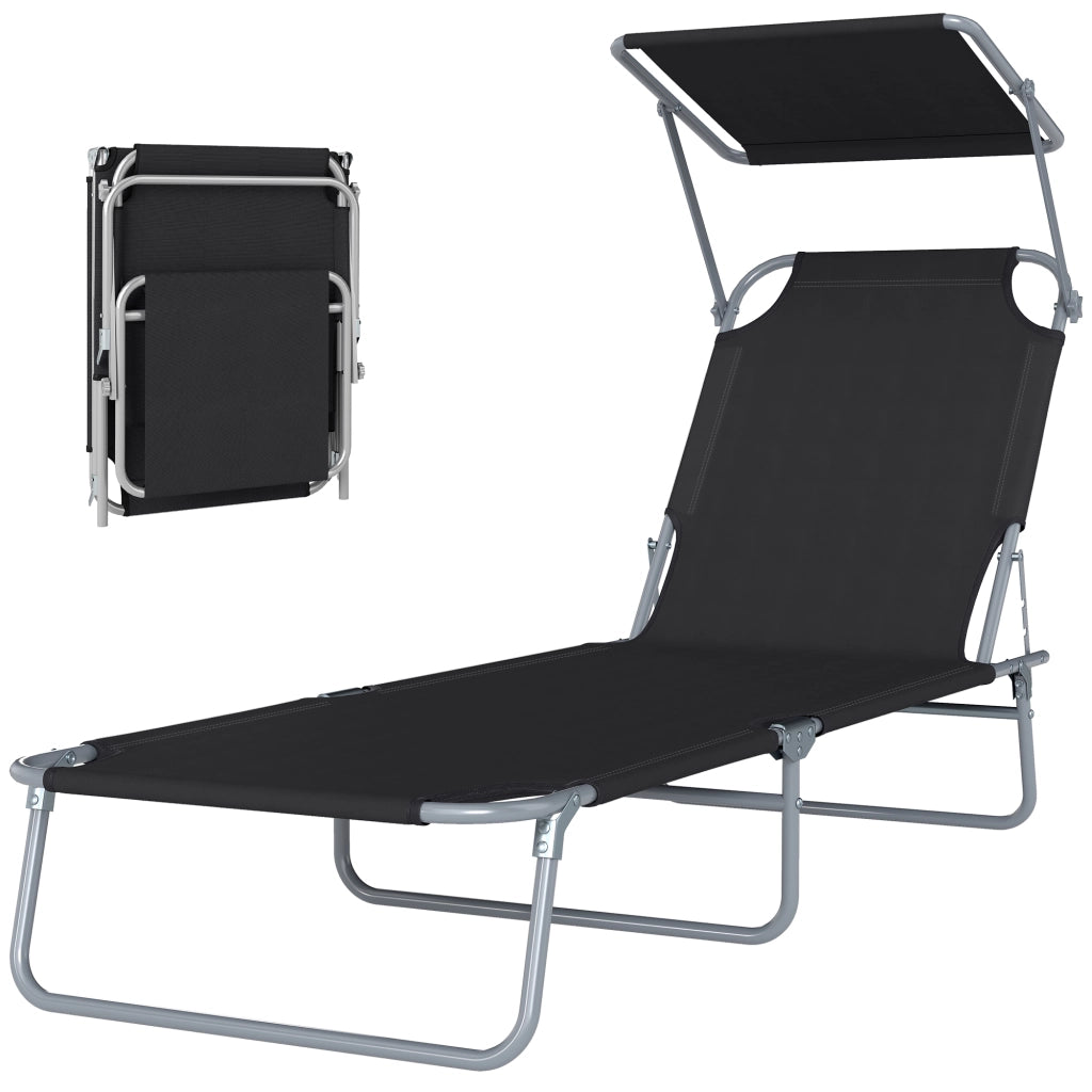 Poltrona da esterno reclinabile con ombrellone ¨C zephmum ¨C Nero 187x58x36 cm
