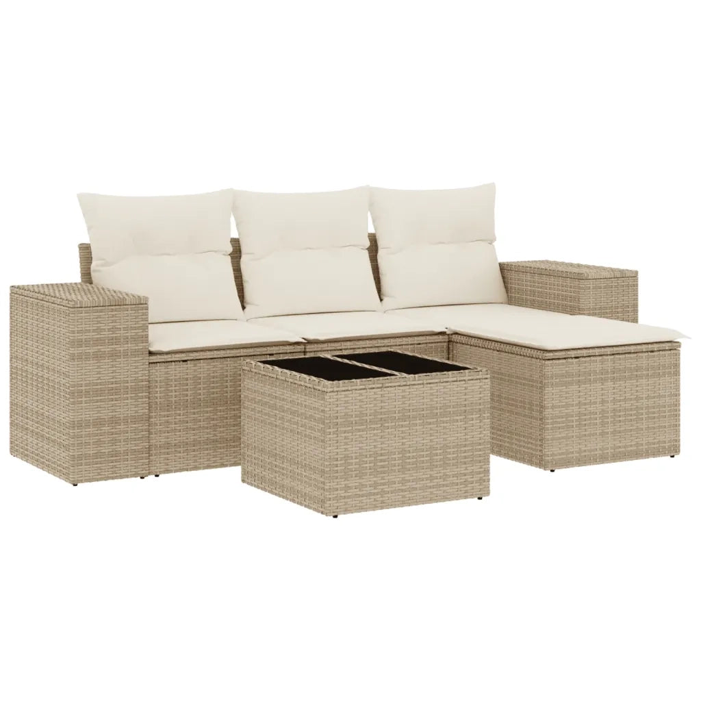 Set Divano da Giardino 5 pz con Cuscini Beige in Polyrattan 3222477