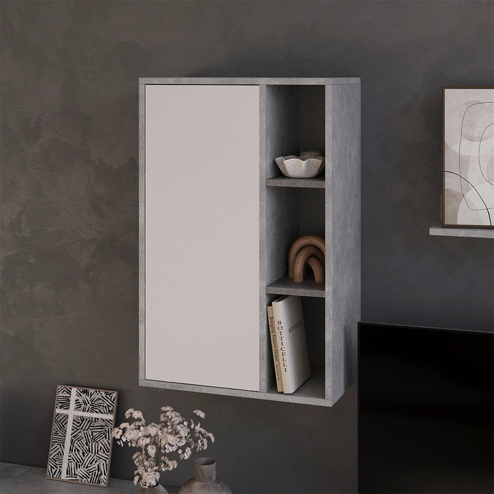 Vicco Libreria da parete Cemento/Bianco 50.1 x 78.4 cm con 3 scomparti aperti