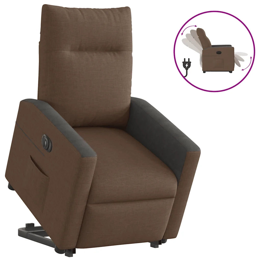 vidaXL Poltrona Alzapersona Reclinabile Elettrica Marrone Tessuto