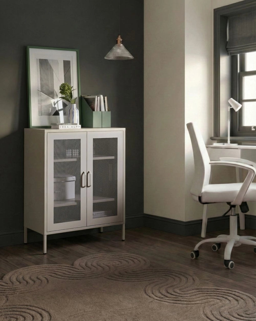 Mobile da ufficio beige in metallo con 2 ante serrature e chiavi design industriale arredamento per ufficio domestico