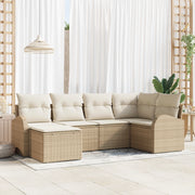 Set di Divani da Giardino a 6 Pezzi con Cuscini Beige Polyrattan