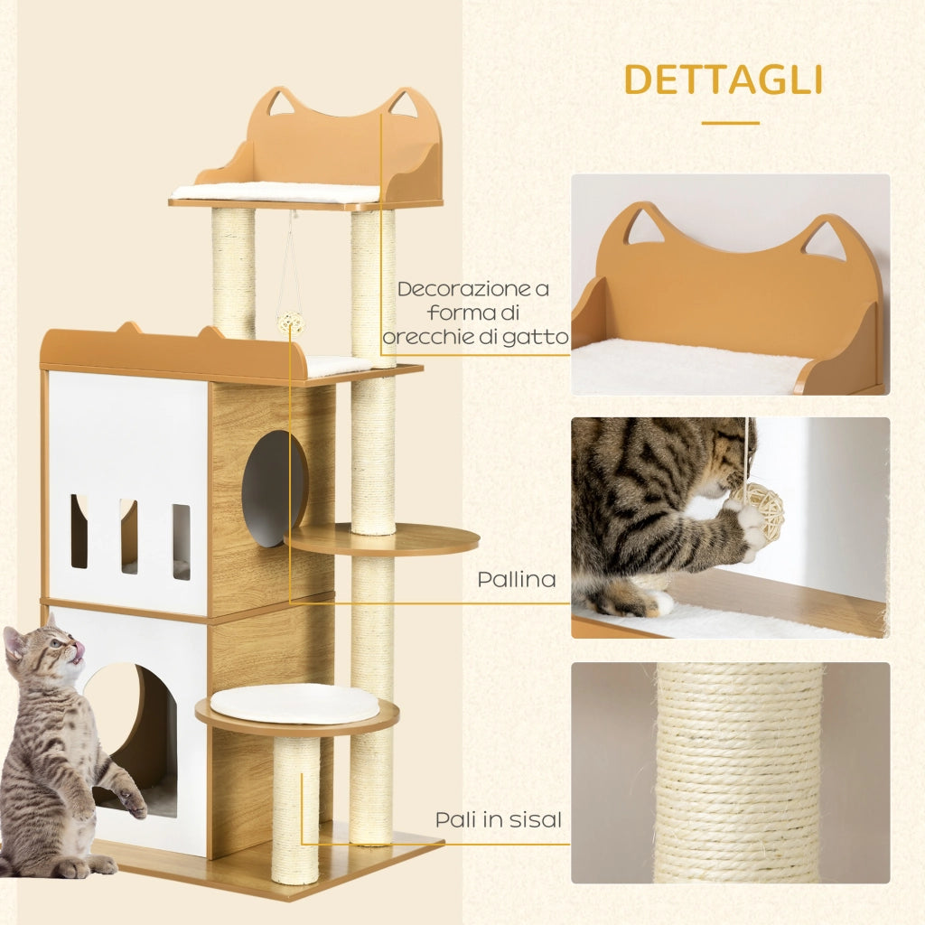 Albero per Gatti con Tiragraffi e 2 Casette ¨C zephmum ¨C 60x48x133 cm
