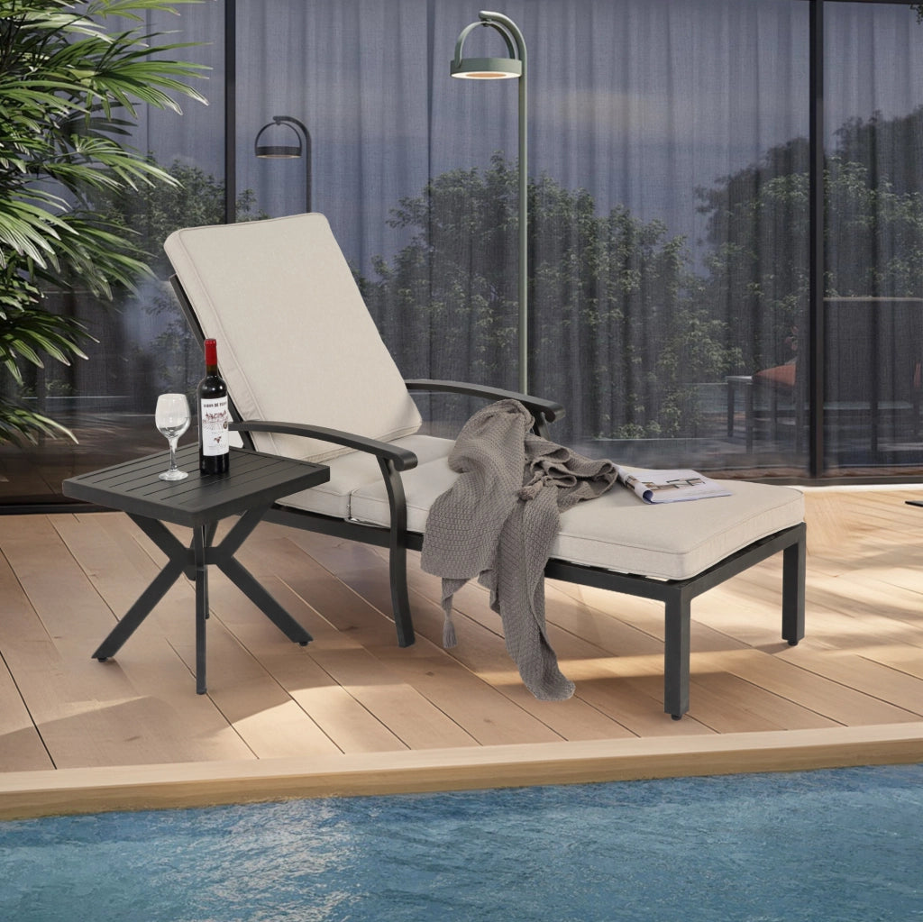 Lettino da esterno con schienale regolabile a 5 posizioni; 204x58x100/30 cm; alluminio; beige