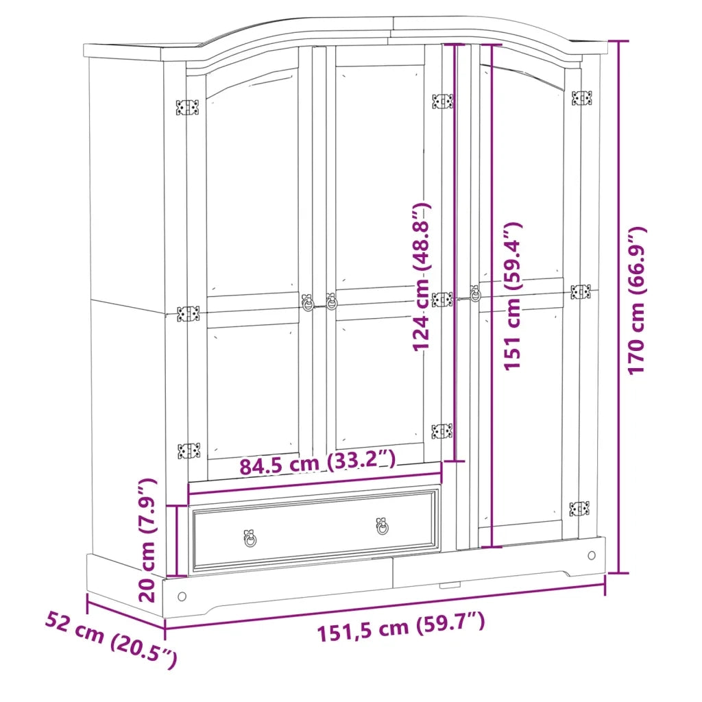 vidaXL Armadio Corona 151,5x52x170 cm in Legno Massello di Pino