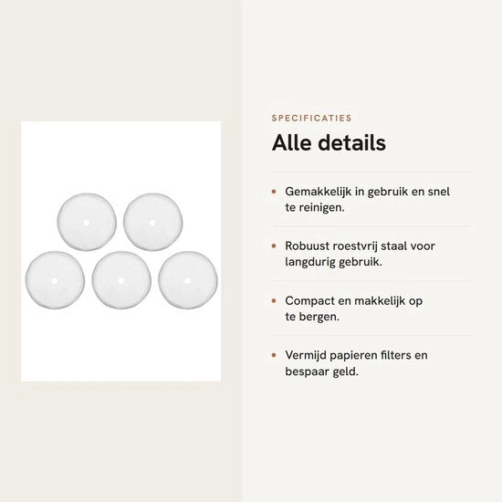 Macchina per caffè a filtro - 5 pezzi di filtro in acciaio inossidabile - Filtro a persiana francese - Facile da pulire - Diametro 6,5 cm - Peso 8 g