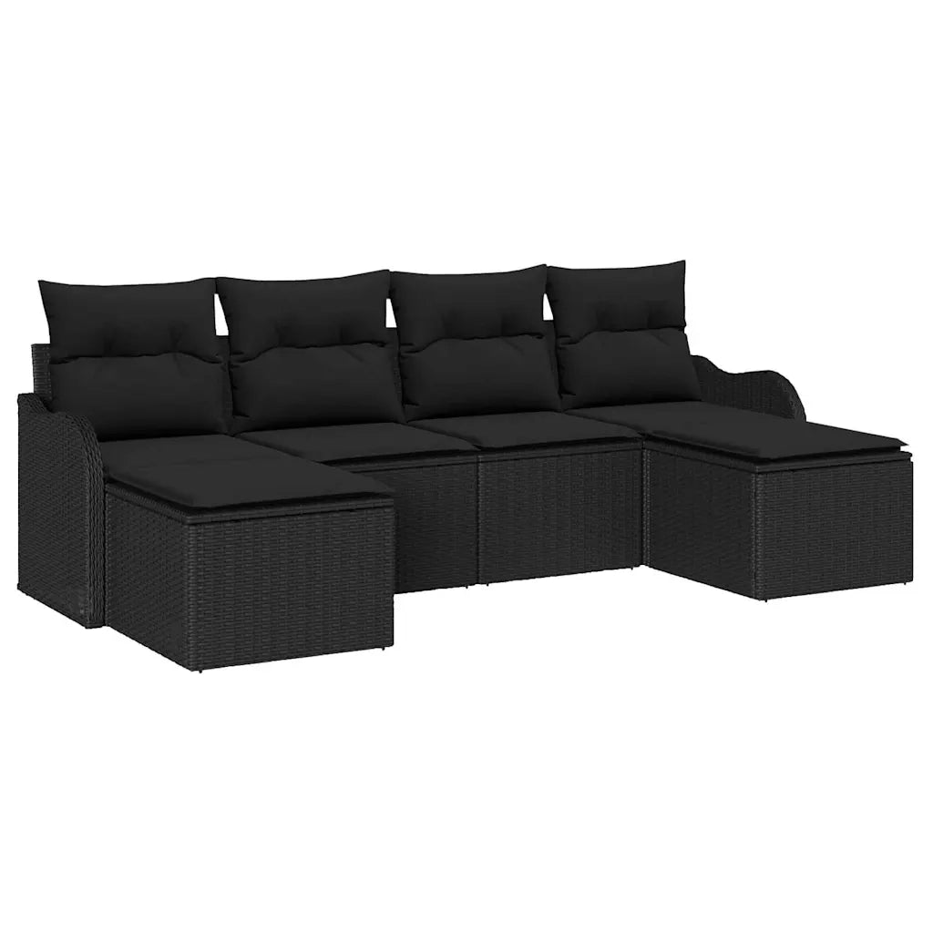 Set Divano da Giardino con cuscino 6 pcs Nero Poly Rattan 3345813