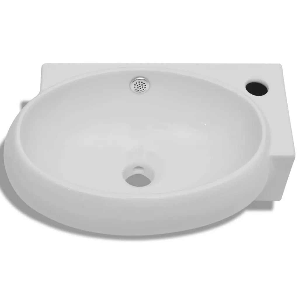 Lavello Ceramica con Foro Rubinetto e Troppo Pieno Bianco CFW3615101