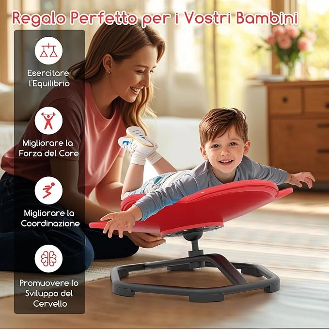 Sedia Girevole a 360° per Bambini, Sedia Sensoriale con Base in Metallo Antiscivolo per Allenare la Coordinazione Fisica e l'Equilibrio, Giocattolo per Cameretta (Rosso,Elefante)