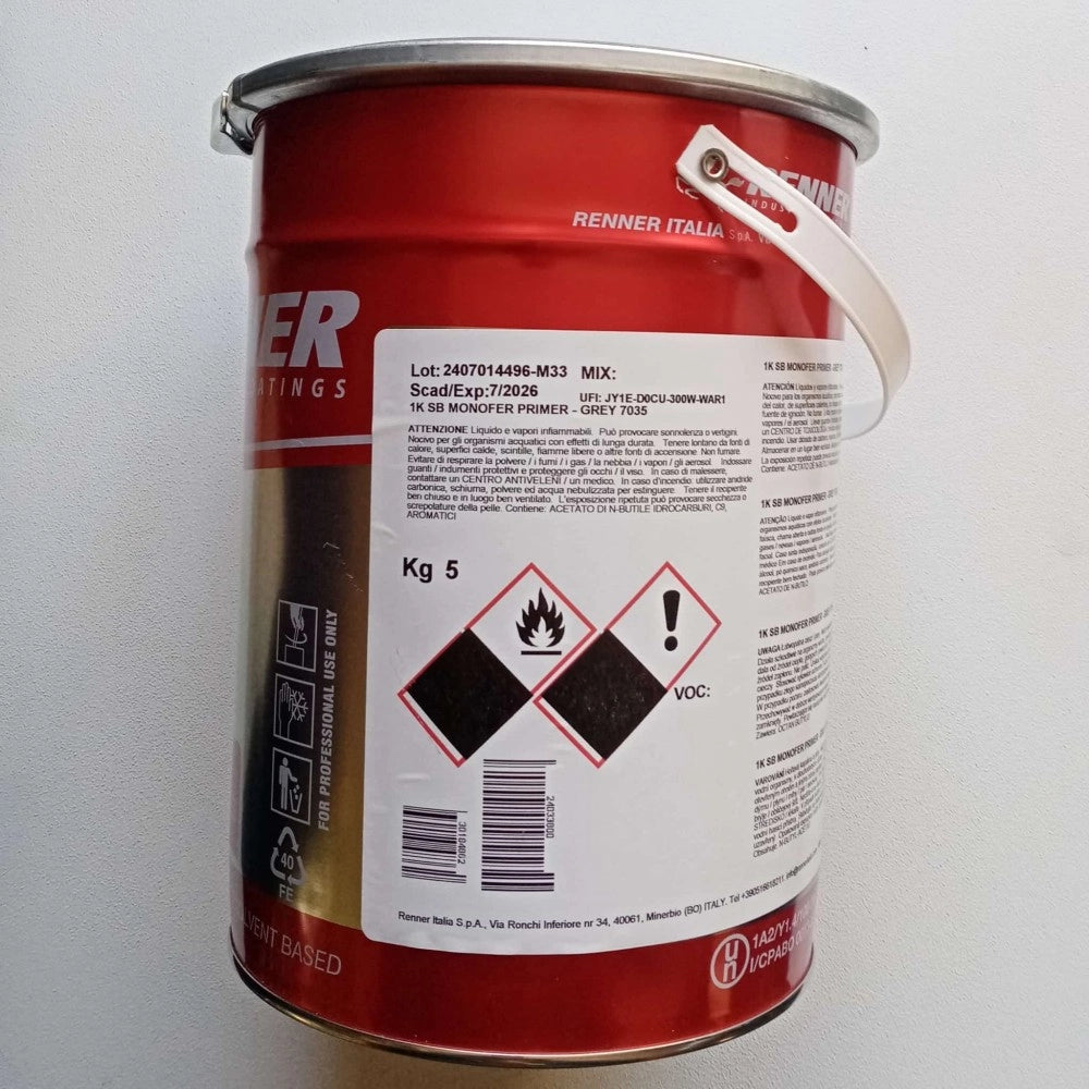 Renner monofer 5kg fondo grigio protettivo antiruggine per ferro ral 7035