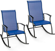 Set di 2 poltrone a dondolo in tessuto a rete, sedia a dondolo da esterno, design ergonomico, Rocking-Chair, carico 150 kg, per terrazza, patio, giardino, 102 x 68 x 100 cm, colore: blu
