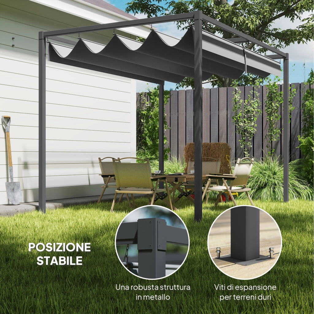 Gazebo Pergola da Giardino 3x2m ¨C zephmum ¨C Metallo, Poliestere, Grigio, Nero