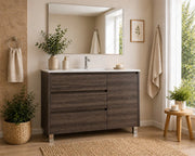 Mobile Bagno VOLUM Già Montato 3 cassetti e porta, lavabo e specchio Frassino tea 120x45 cm