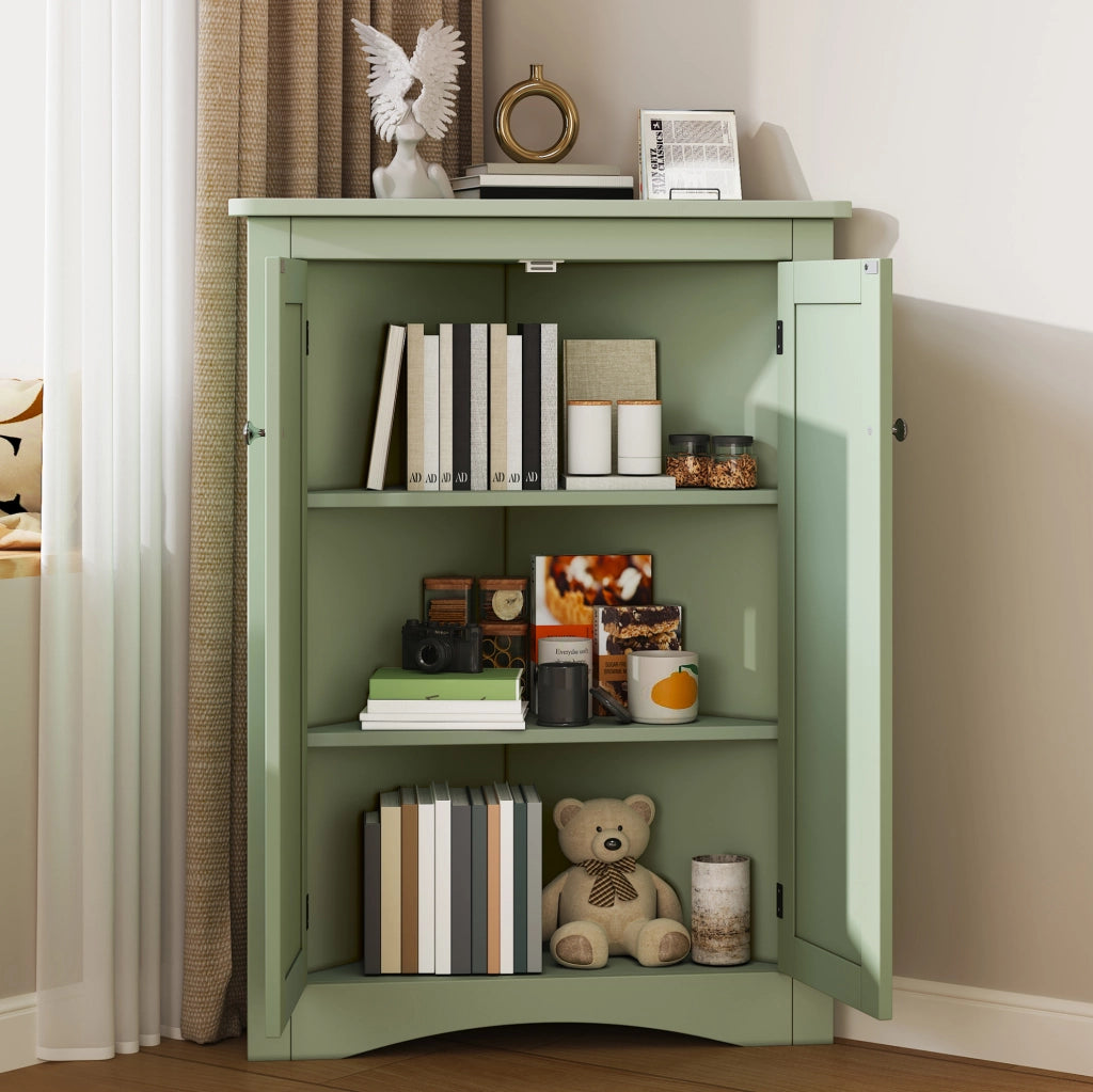 Mobile angolare verde a 2 ante in MDF, 61,5 x 80 cm