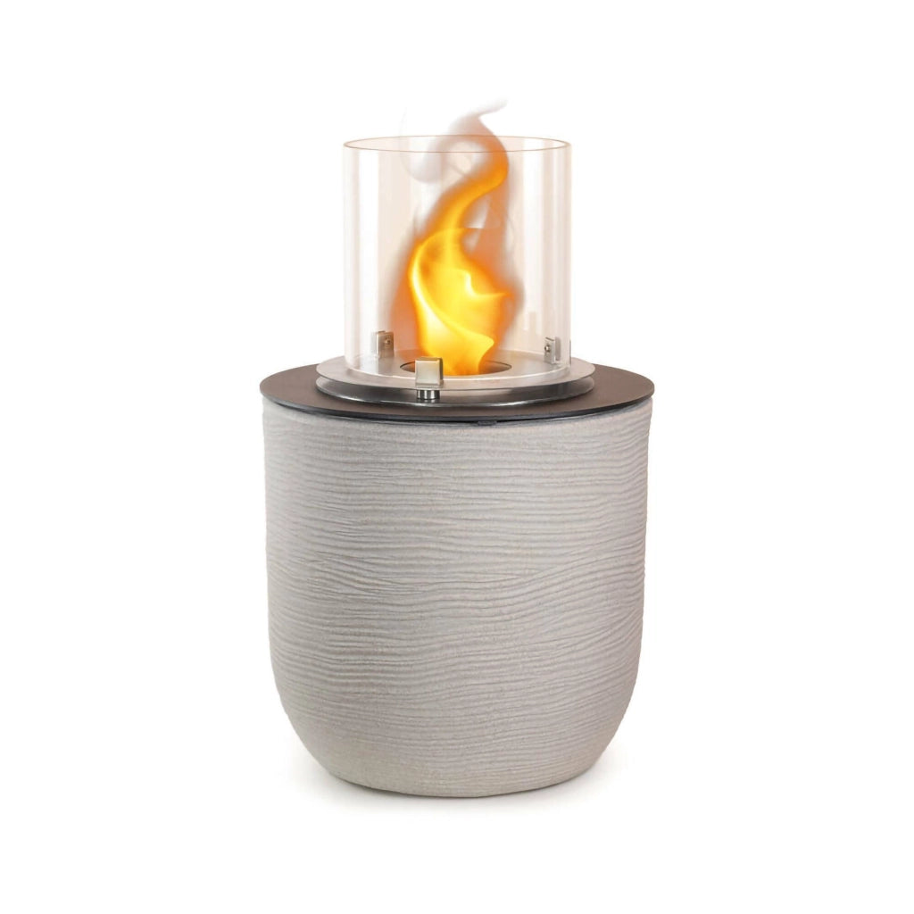 Camino a bioetanolo Agazzano, Caminetto ecologico, Focolare senza fumo, Riscaldatore ad etanolo, Made in Italy, 35x35 h55 cm, Grigio chiaro