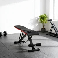 Panca Multifunzione per Addominali e Pesi, Inclinazione Regolabile ed Elastici, 130x48x48-109cm, Nero