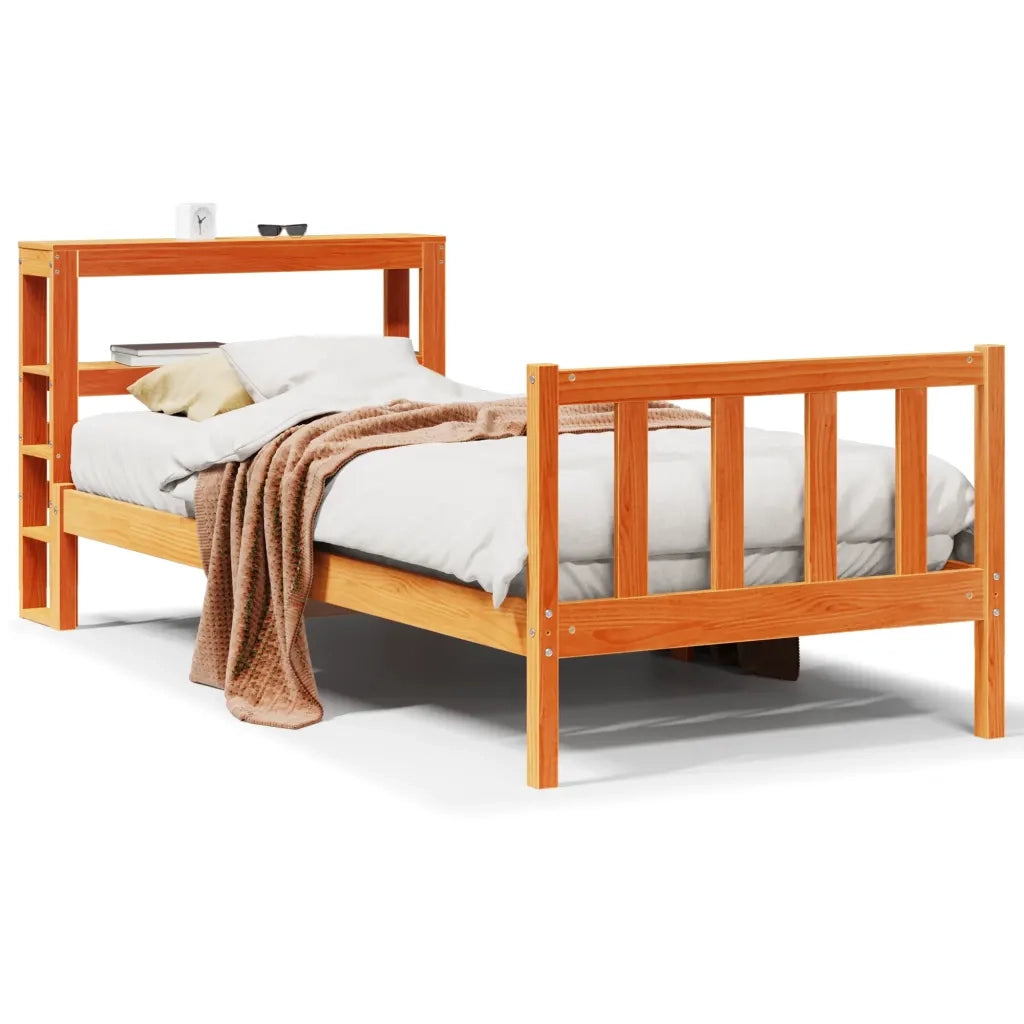 Giroletto con Testiera-Struttura Letto con testiera Marrone Cera 75x190 cm Massello Pino 910161