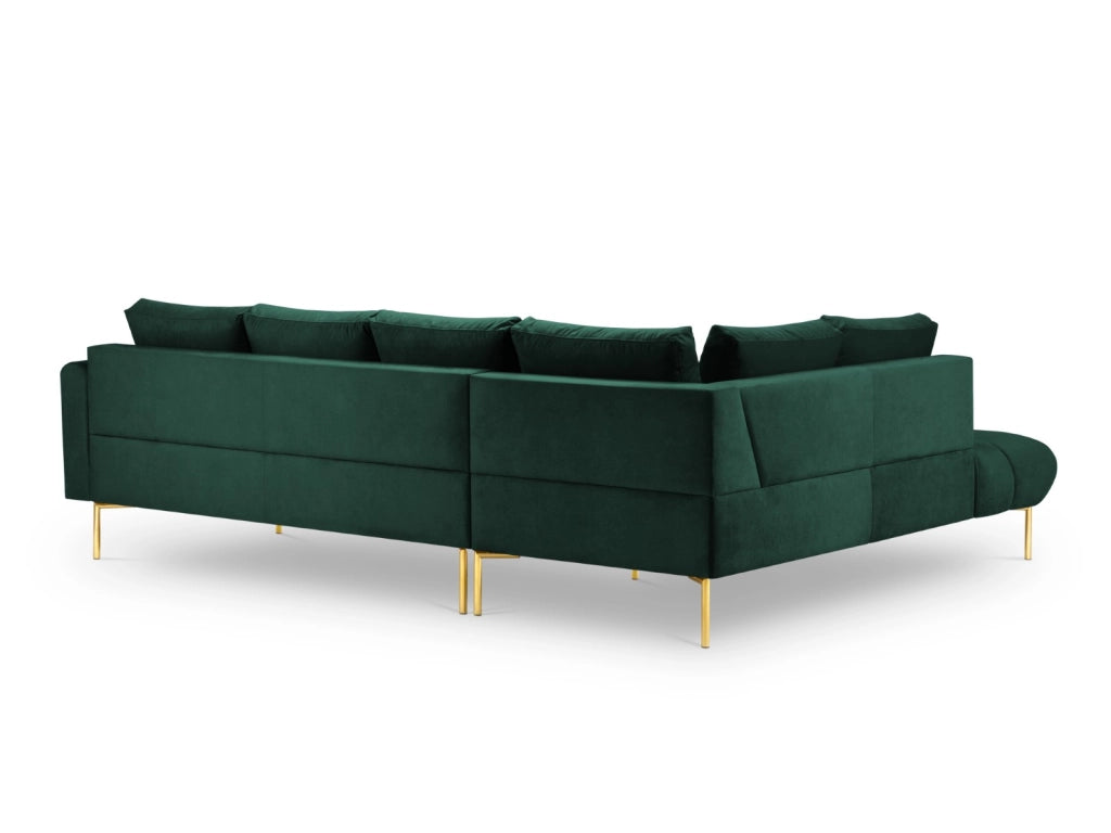 Cosmopolitan Design - Divano angolare sinistro "Hastings" 5 posti in velluto verde bottiglia 