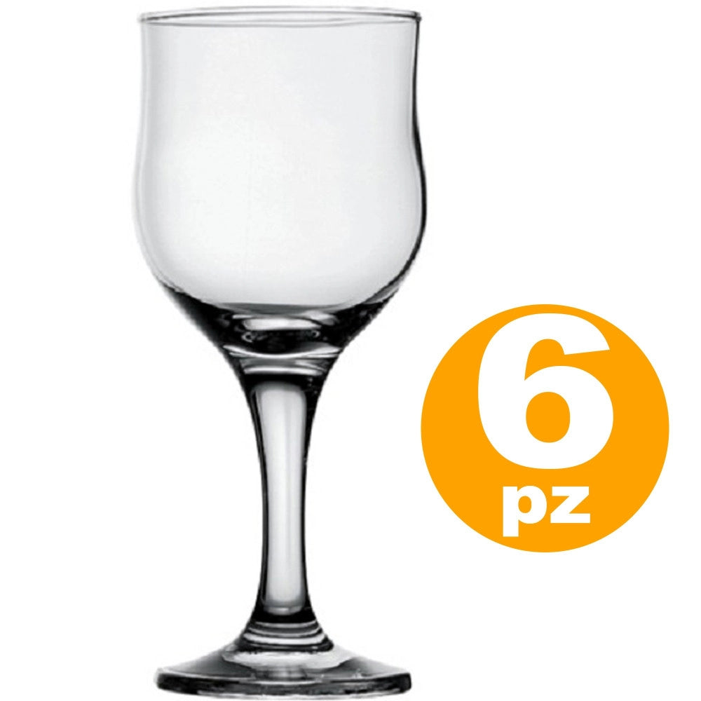 Trade Shop - Set 6pz Calici Calice Tulipe In Vetro 24cl Bicchieri Per Acqua Vino Rosso Bianco -