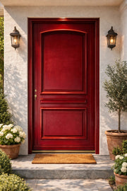 Porta d'ingresso in legno pieno, carene rosso RAL 3004, H,215xl,90 a spingere a destra Cote Tableau senza maniglia
