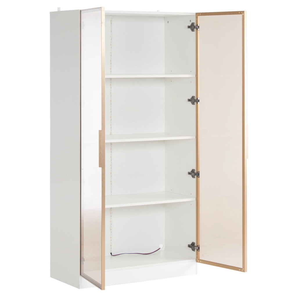Vetrina bianca 80x40x160 cm con LED， 2 pezzi， ante battenti