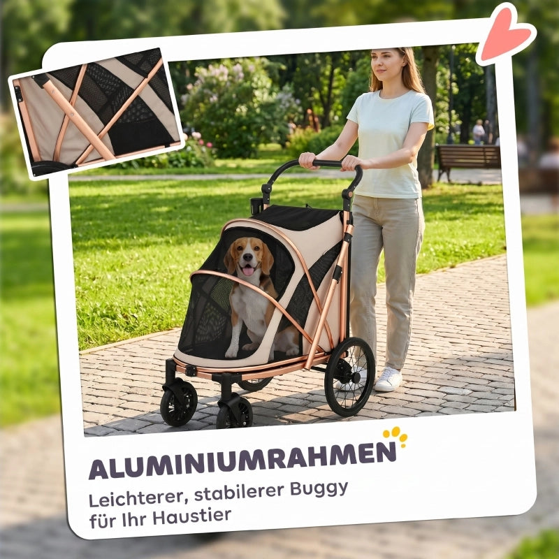 PASSEGGINO PER CANI pieghevole 50 cm 20 kg in alluminio marrone