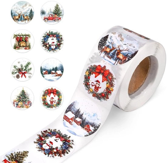 Sticker per Natale 500 pezzi - 38mm Sticker rotondo - Etichette per Natale vintage - Natale albero/renna/Uomo di Natale - Per ricamo/etichetta di busta - Pelle di carta - Sticker decorativi